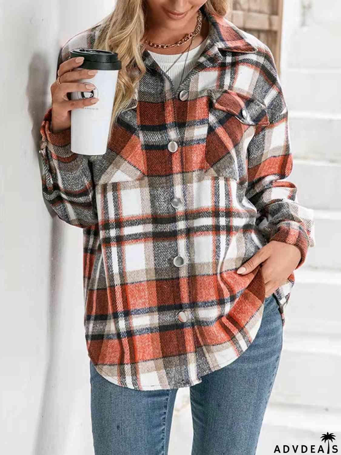 Plaid Collared Neck Button Down Jacket