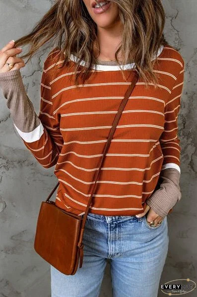Striped Round Neck Long Sleeve T-Shirt