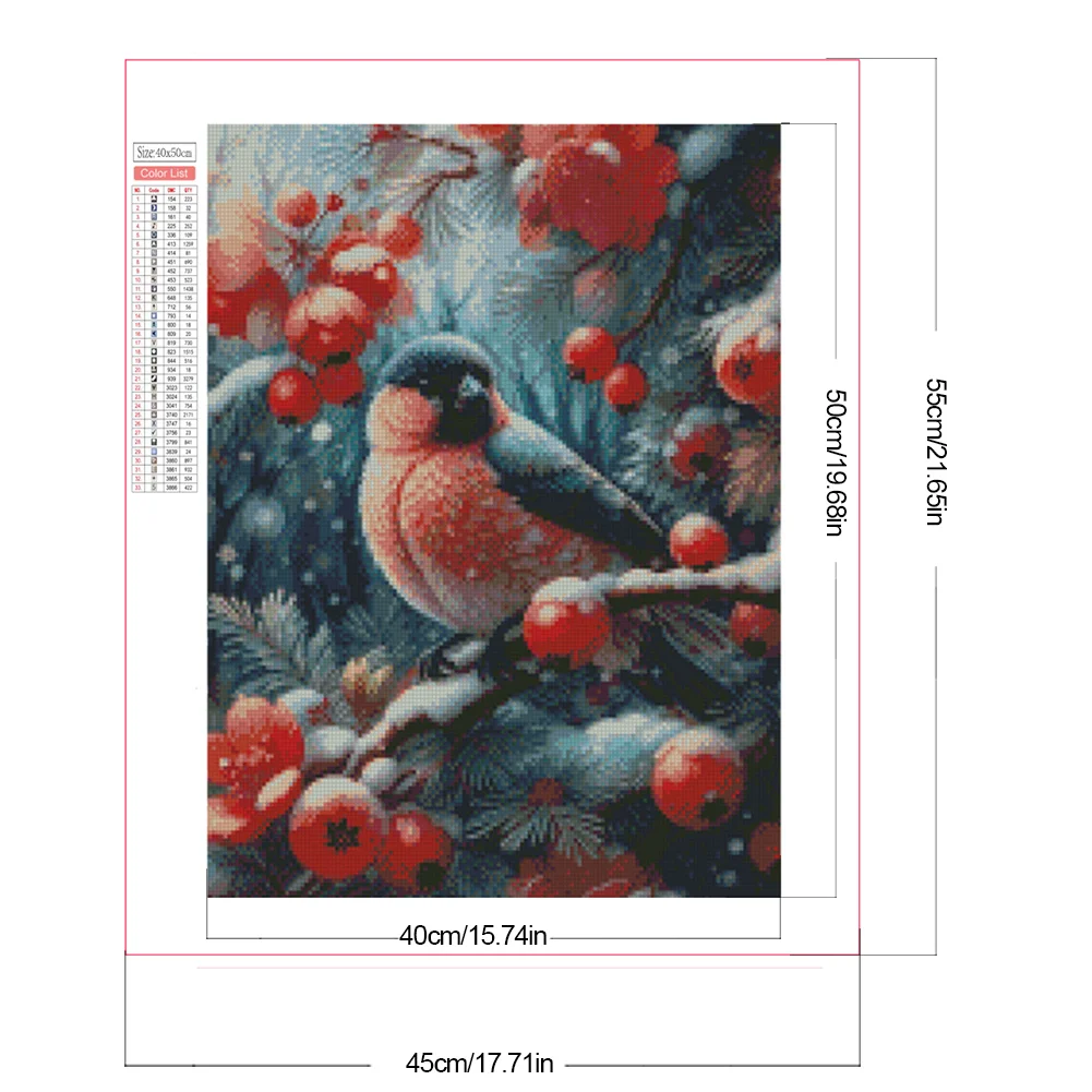 Diamond Painting - Full Square Drill - Winter Red Fruit Bird(Canvas|45*55cm)