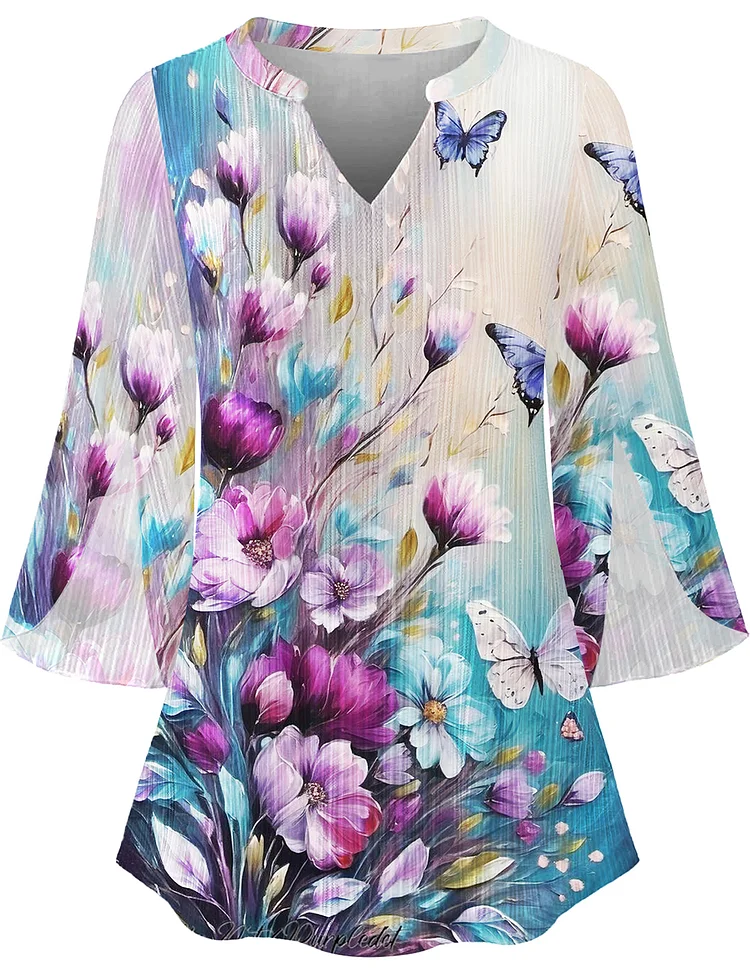 Colorful Flowers Printed Blouse