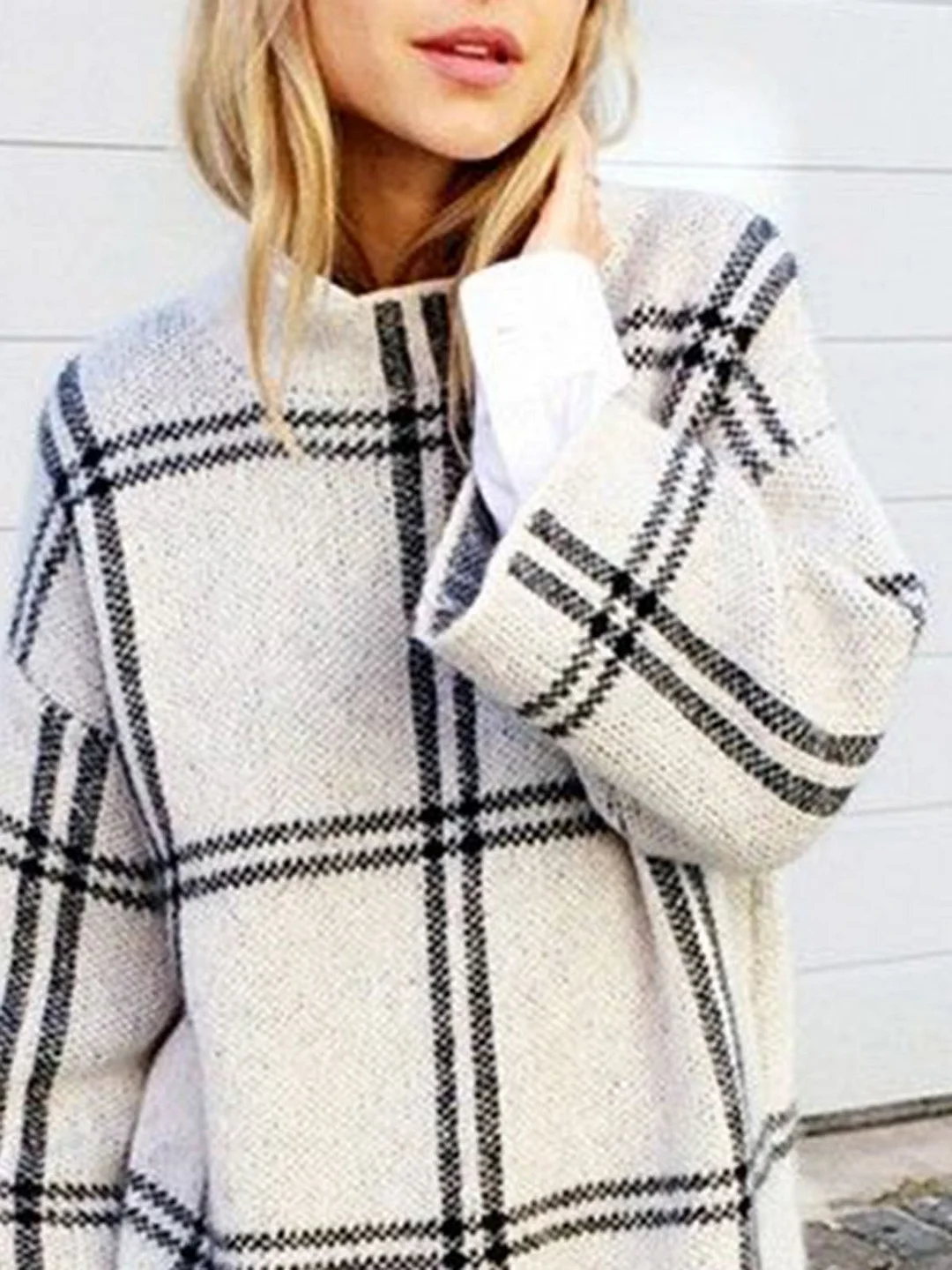 White Shift Long Sleeve Knitted Sweater
