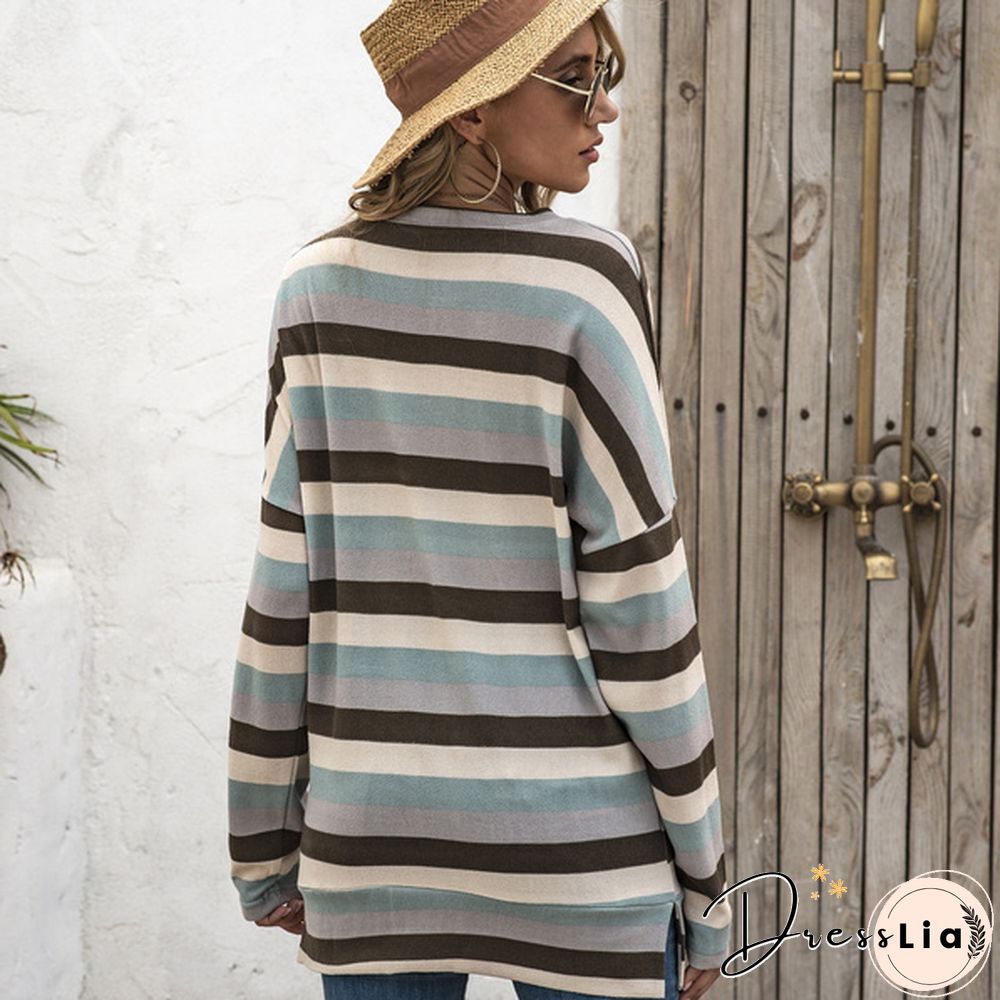 Basic Striped T-shirt Women Plus Size S-5XL Multi Colors Casual Cotton Stretchy Long Sleeve Tops Tee Spring Autumn