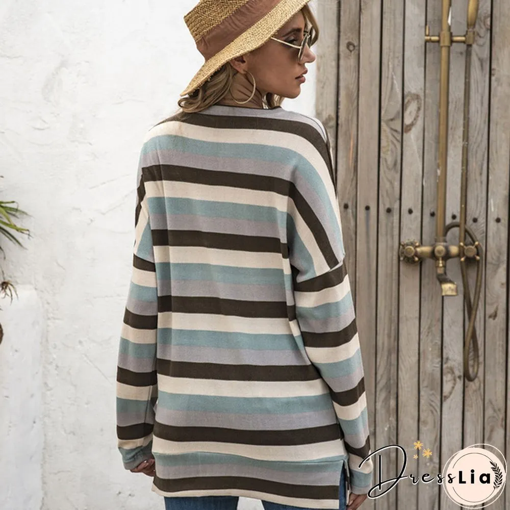 Basic Striped T-shirt Women Plus Size S-5XL Multi Colors Casual Cotton Stretchy Long Sleeve Tops Tee Spring Autumn