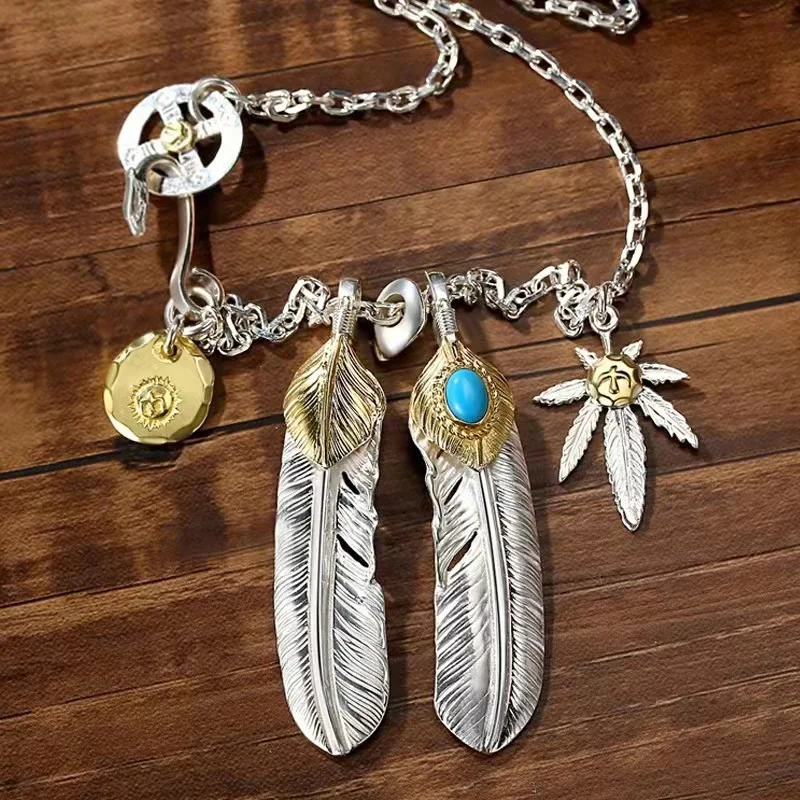 Vintage Feather Turquoise Plated Necklace