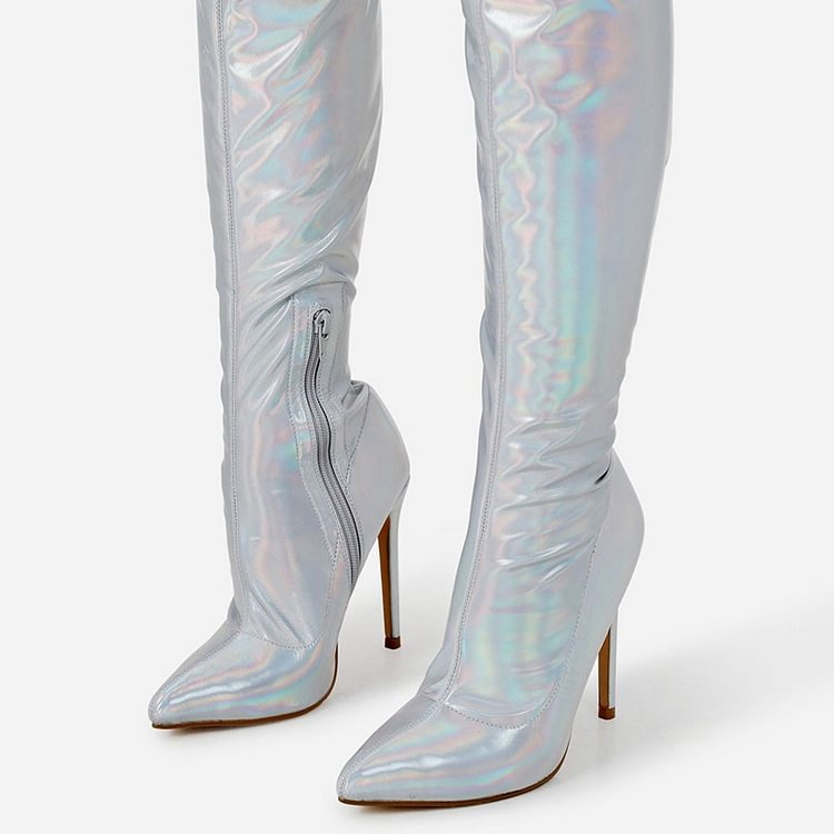 Holographic Stiletto Boots Fashion Pointed Toe Over the Knee Boots|FSJshoes