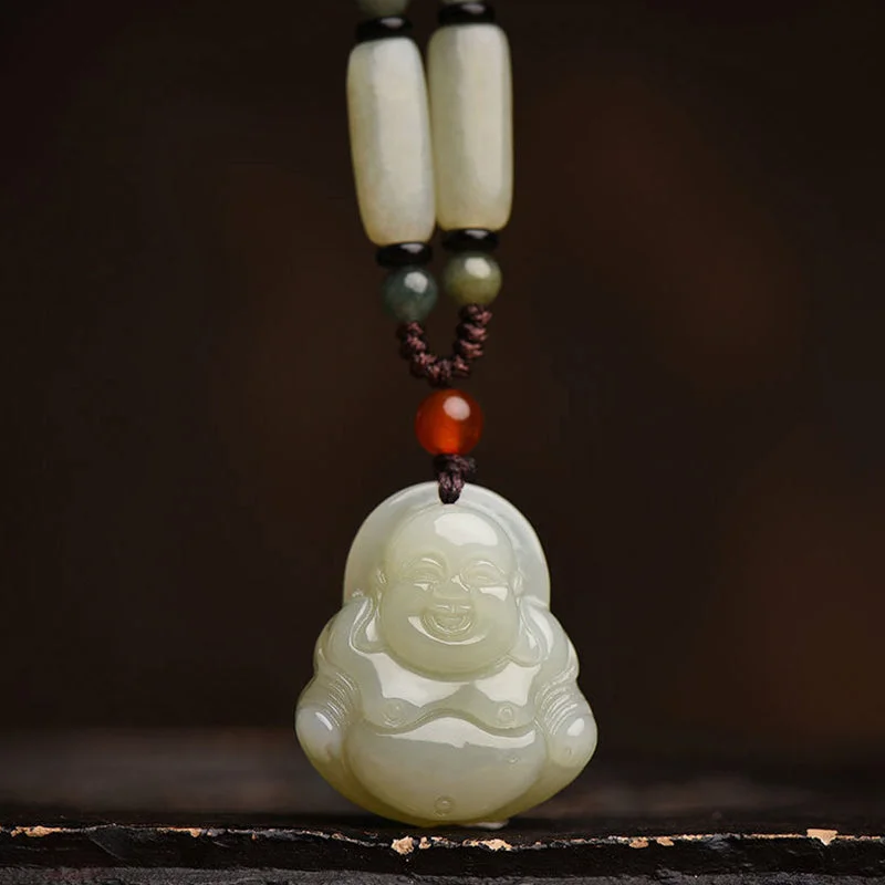 Laughing Buddha Avalokitesvara Jade Blessing String Necklace