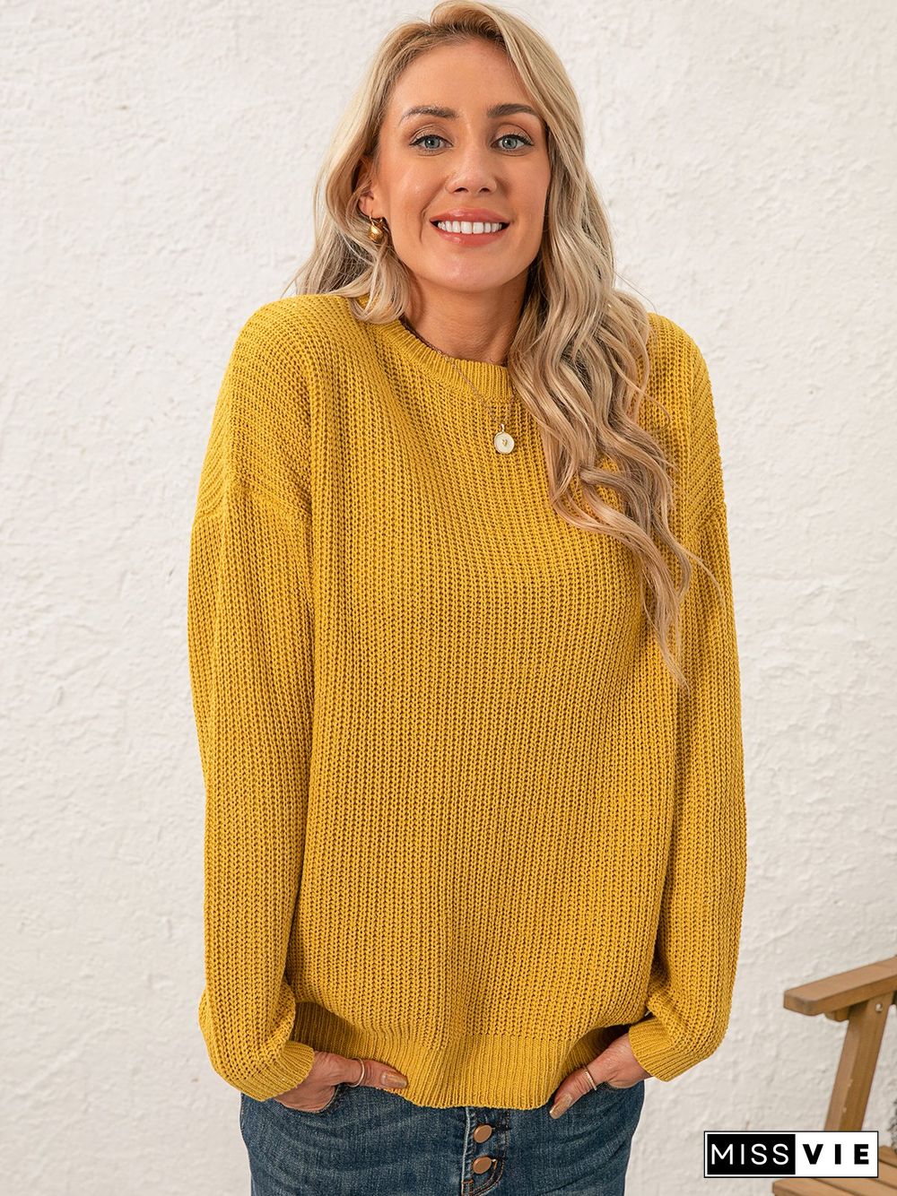 Women Sweet Mid-weight Micro-Elasticity Date Long sleeve Crew Neck Regular Sweater