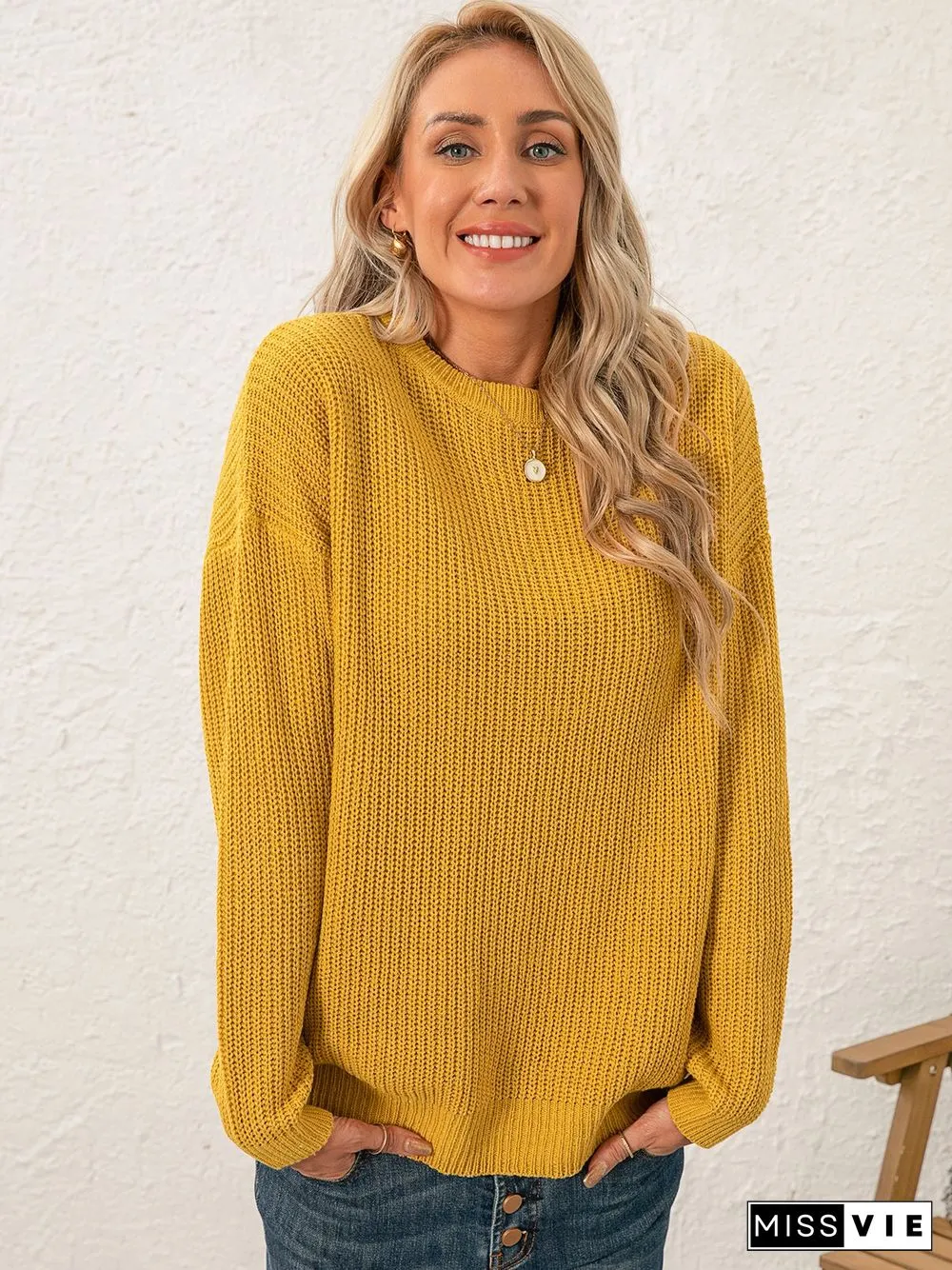 Women Sweet Mid-weight Micro-Elasticity Date Long sleeve Crew Neck Regular Sweater