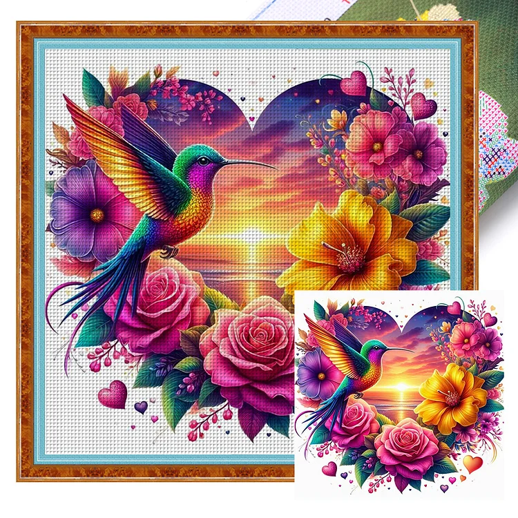 『YiShu』Heart Hummingbird - 11CT Stamped Eco-Friendly Cotton Thread Cross Stitch(40*40cm)