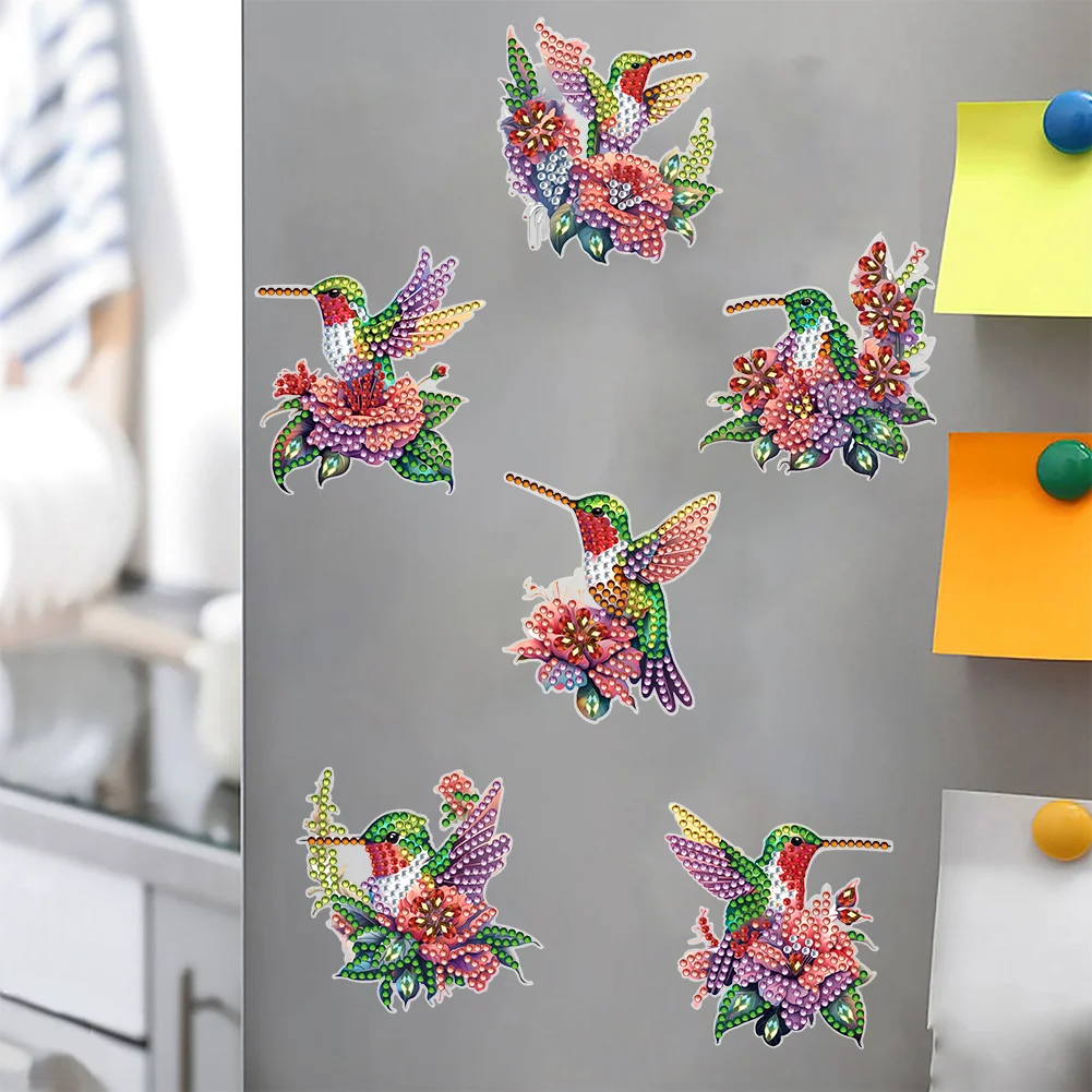 6pcs DIY Hummingbird Diamond Painting Magnets Refrigerator for Adult Kid Beginners