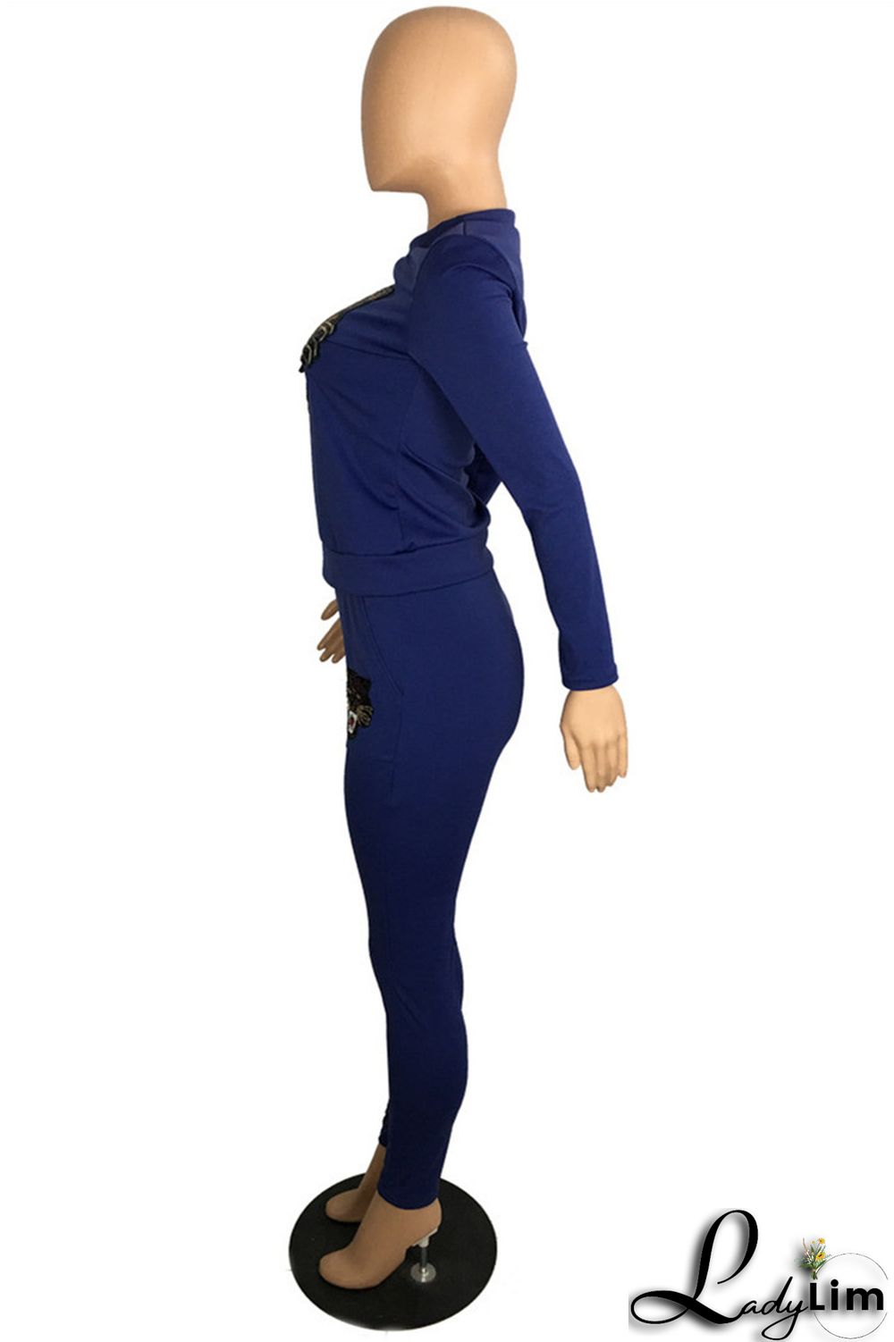 Black Fashion Casual Patchwork Sequins O Neck Long Sleeve Two Pieces