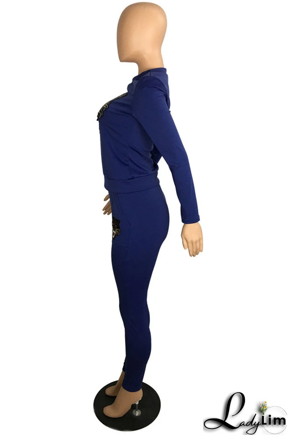 Black Fashion Casual Patchwork Sequins O Neck Long Sleeve Two Pieces