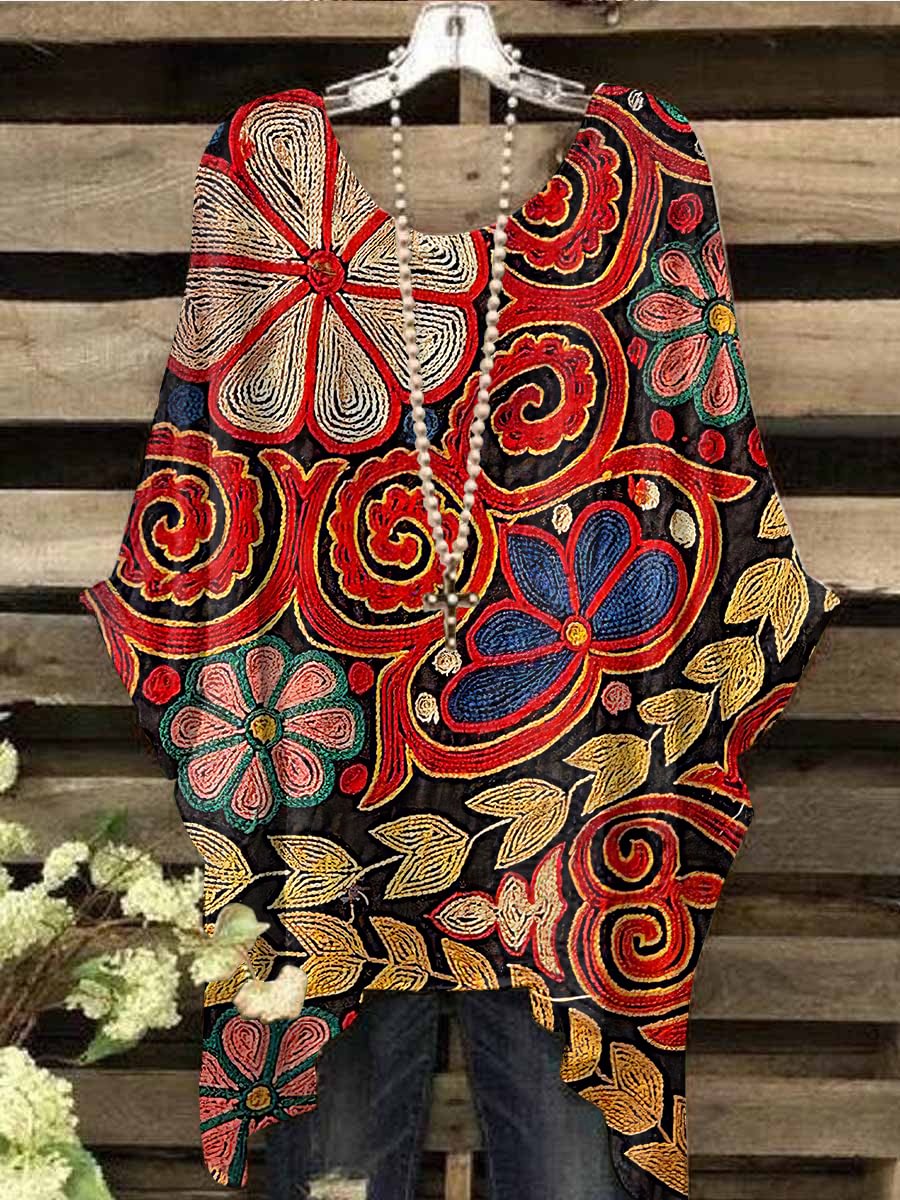 Vintage Floral Printed Loose Women's Top