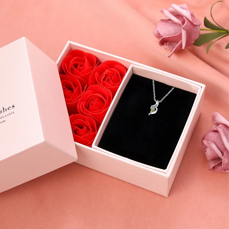 1 Name-Personalized Birthstones Necklace Set With Rose Gift Box-Custom Cascading Pendant Necklace Engraving 1 Name Gifts for Her