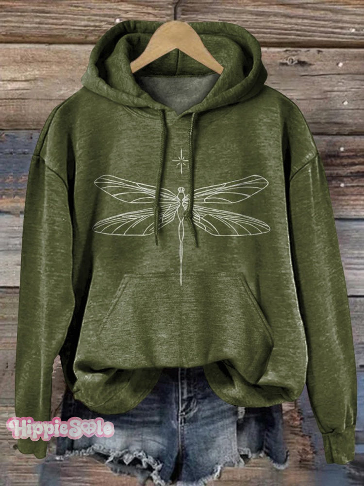 Simple Dragonfly Graphic Printed Casual Hoodie Sweatshirt Green / S