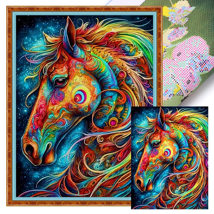 【Huacan Brand】Colored Horse 11CT Stamped Cross Stitch 40*55CM(28Colors)