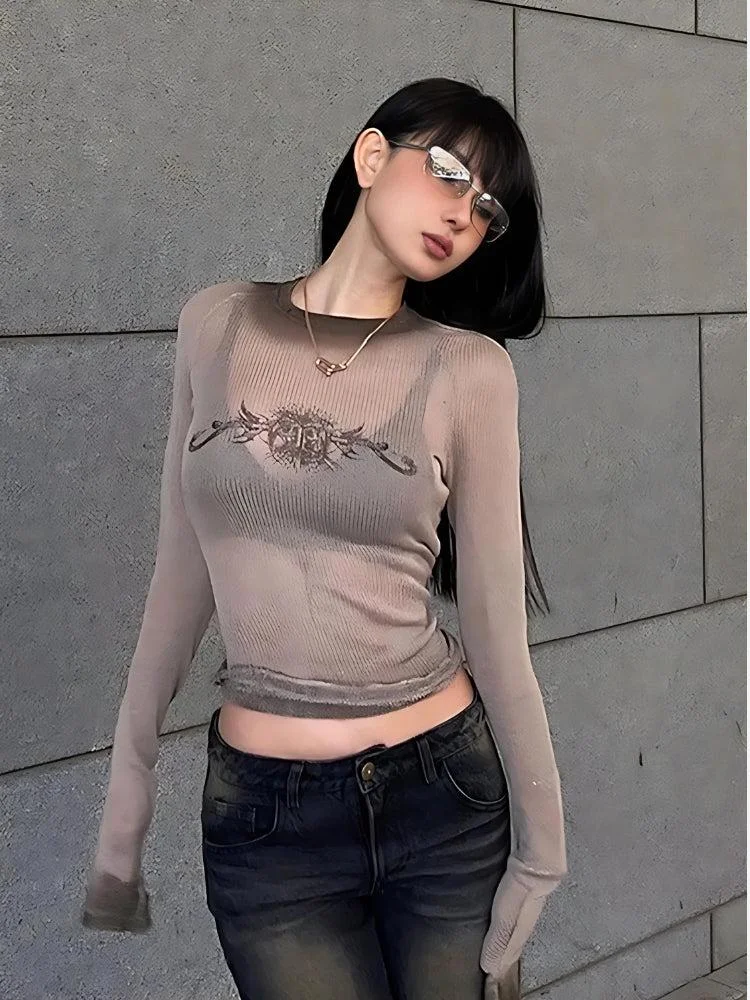 Brownm Cyberpunk Sigilism Sheer Top