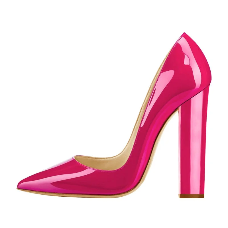 Onlymaker Women's Pumps Pointed Toe Block Classic 12cm High Slip On Thick Heels Wedding Office Dress Big Size Chunky Lady Pumps