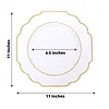 10 Pack | 11" White Hard Plastic Dinner Plates, Disposable Tableware, Baroque Heavy Duty Plates with Gold Rim