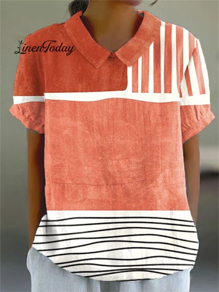 Women&rsquo;s Abstract Geometric Art Print Casual Cotton And Linen Shirt Multicolor / S