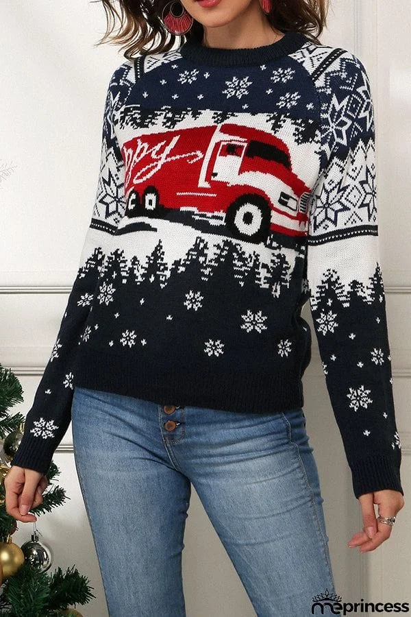 Christmas Print Crew Neck Long Sleeve Sweater