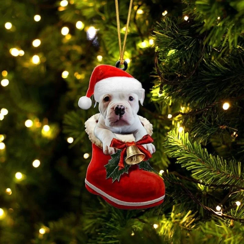 VigorDaily American Bulldog In Santa Boot Christmas Hanging Ornament SB070