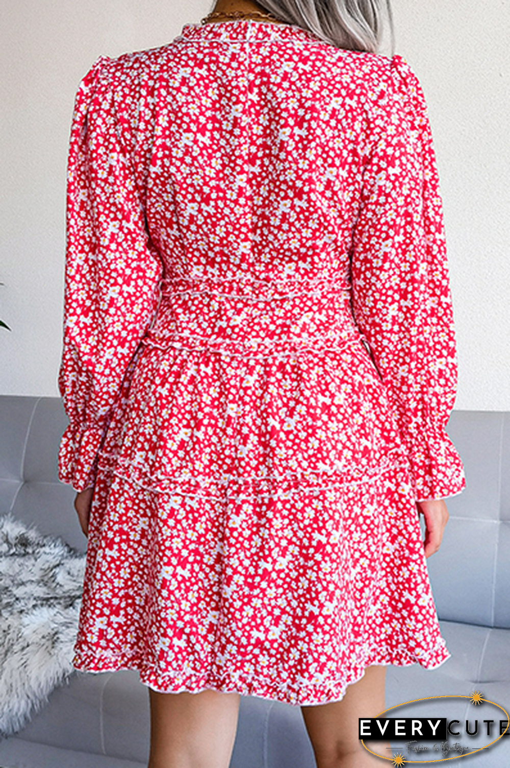 Casual Elegant Floral Split Joint Stringy Selvedge V Neck Waist Skirt Dresses