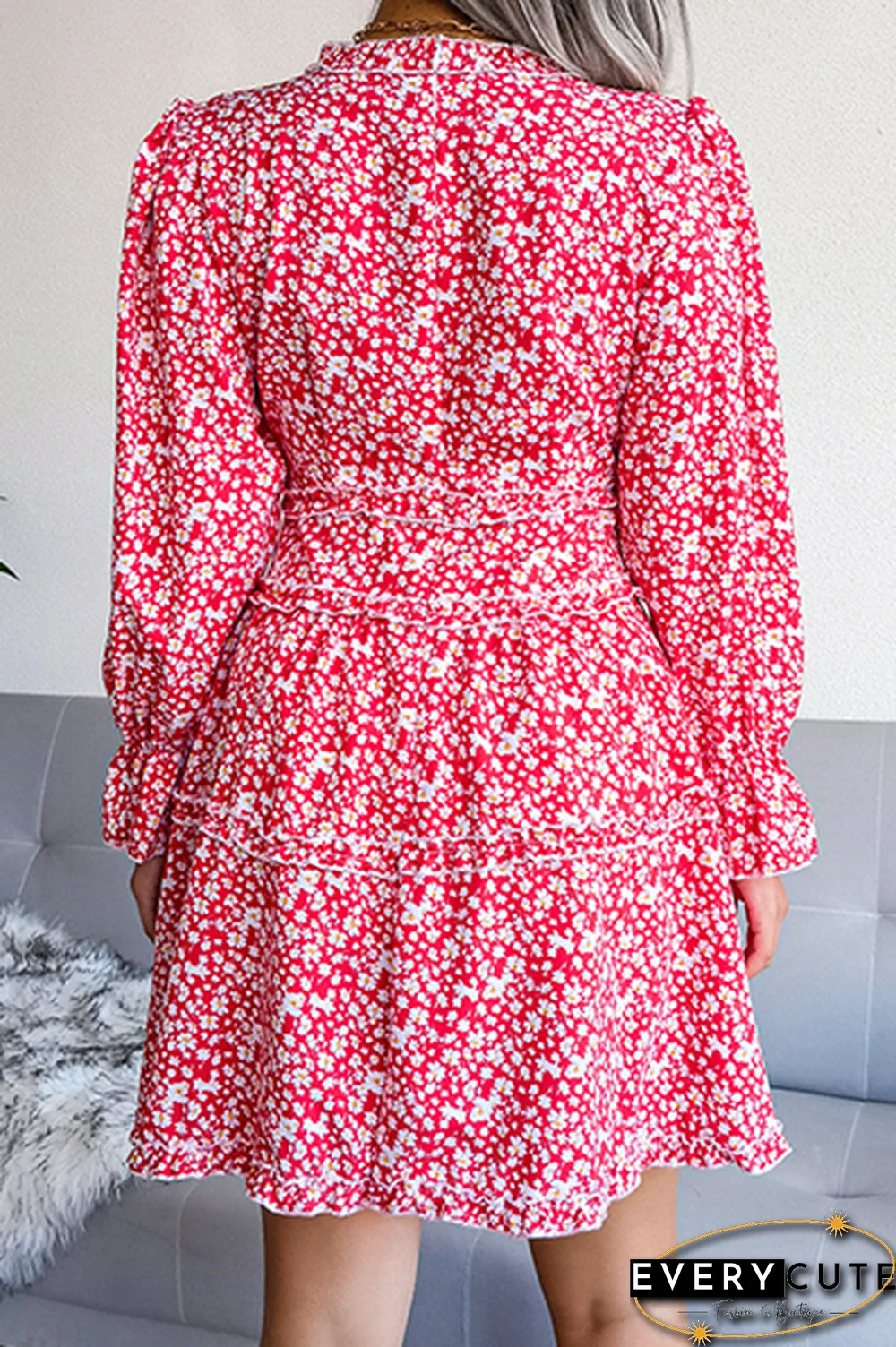 Casual Elegant Floral Split Joint Stringy Selvedge V Neck Waist Skirt Dresses