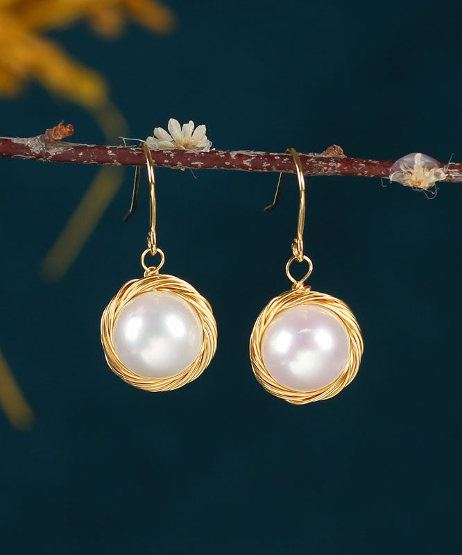 VCSHOES Brief White 14K Gold Pearl Drop Earrings