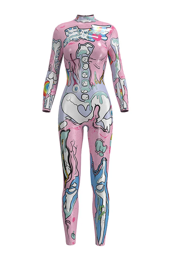 Human Internal Organs Print Bodysuit Adult Halloween Costume Pink-elleschic