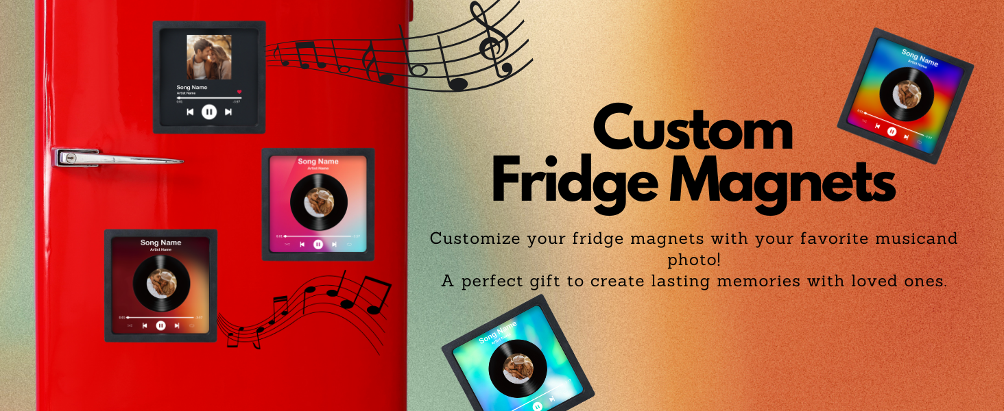 Custom Music Album Fridge Magnets with Photo, Personalized Refrigerator Magnet with Music Player