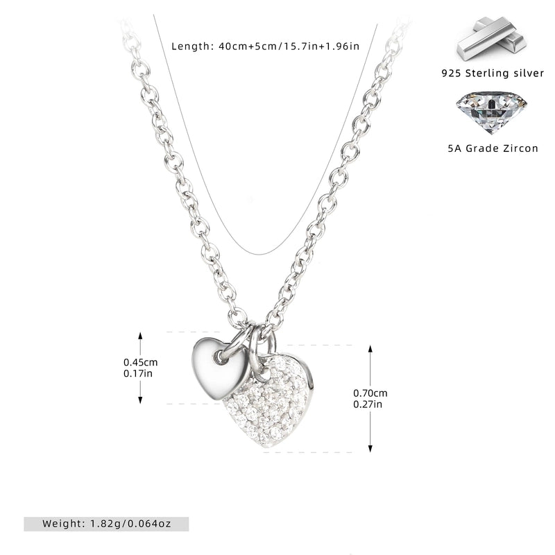 925 Sterling Silver 925 Sterling Silver Rack Plated Plated Long-Lasting Plated Zircon Inlay Heart Shape Pendant Necklace