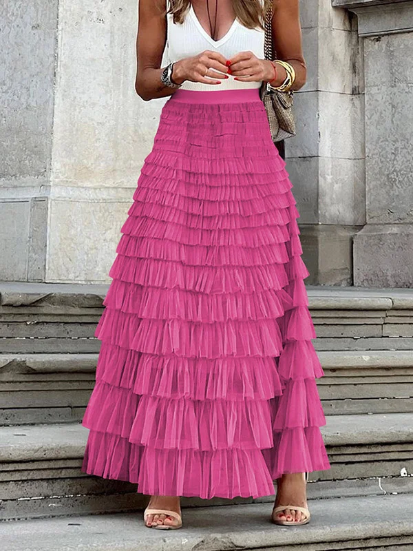 A-Line High Waisted Solid Color Tulle Skirts Bottoms