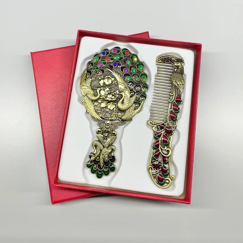 Vintage Style Peacock Butterfly Alloy Comd Mirror 1 Set