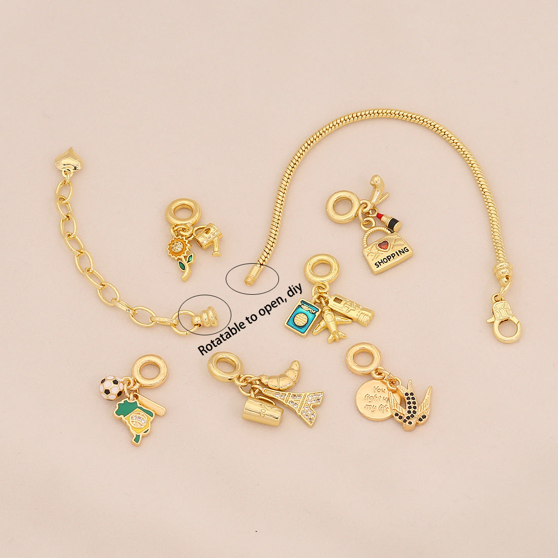 Airplane Luggage Earth Element Bracelet Pando Diy Hand Jewelry B630