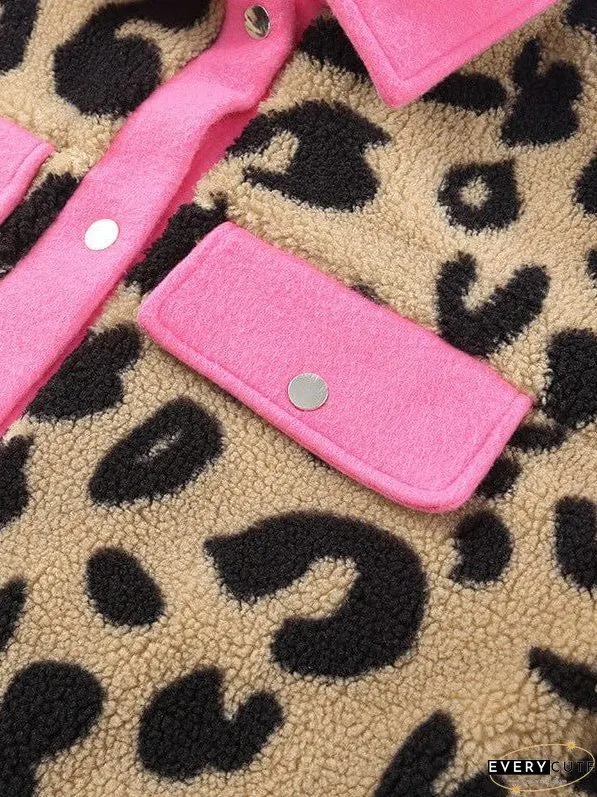 Leopard Print Polar Fleece Cardigan Jacket For Women