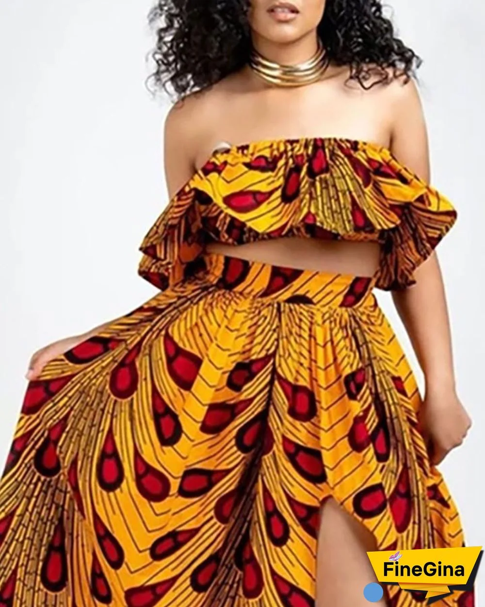 Leaf Print High Slit Maxi Skirt P13083