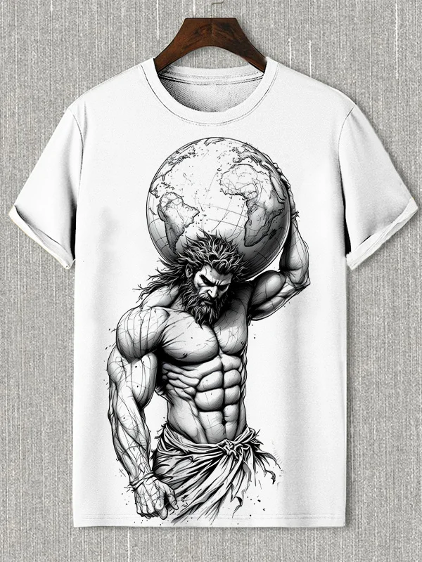 Men's Atlas Holding The Globe Print Casual T-Shirt