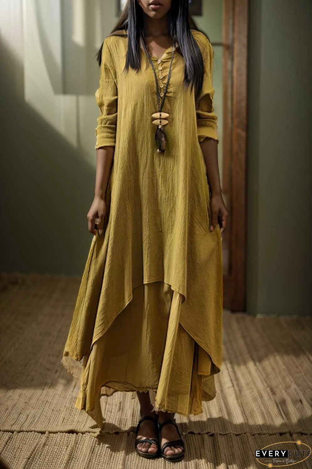 women s plus size casual dress swing dress solid color long dress maxi dress long sleeve button two piece v neck