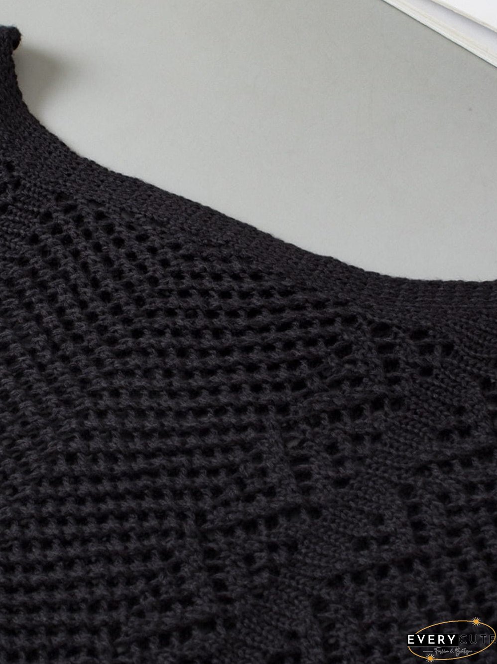Pointelle Knit Black Scallop Trim Short Sleeve Top