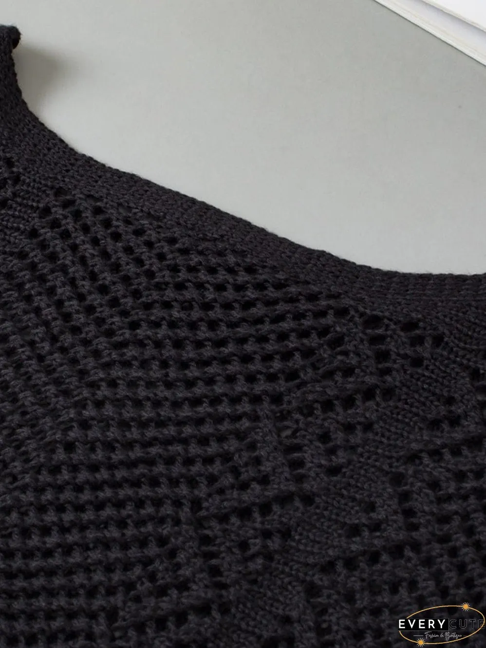 Pointelle Knit Black Scallop Trim Short Sleeve Top