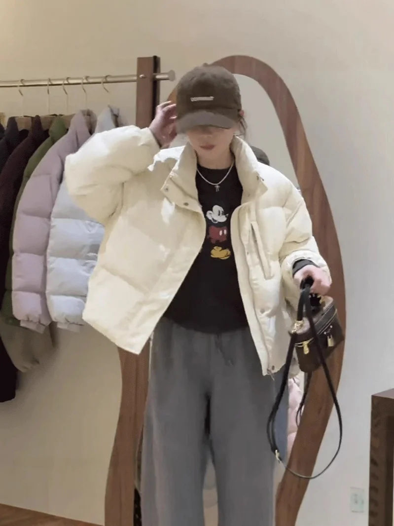 Woherb Advanced Sense Short Down Jacket Female Winter 2024 New Small Standing Collar Versatile White Duck Down Warm Coat Qiao-Outfit Ideas