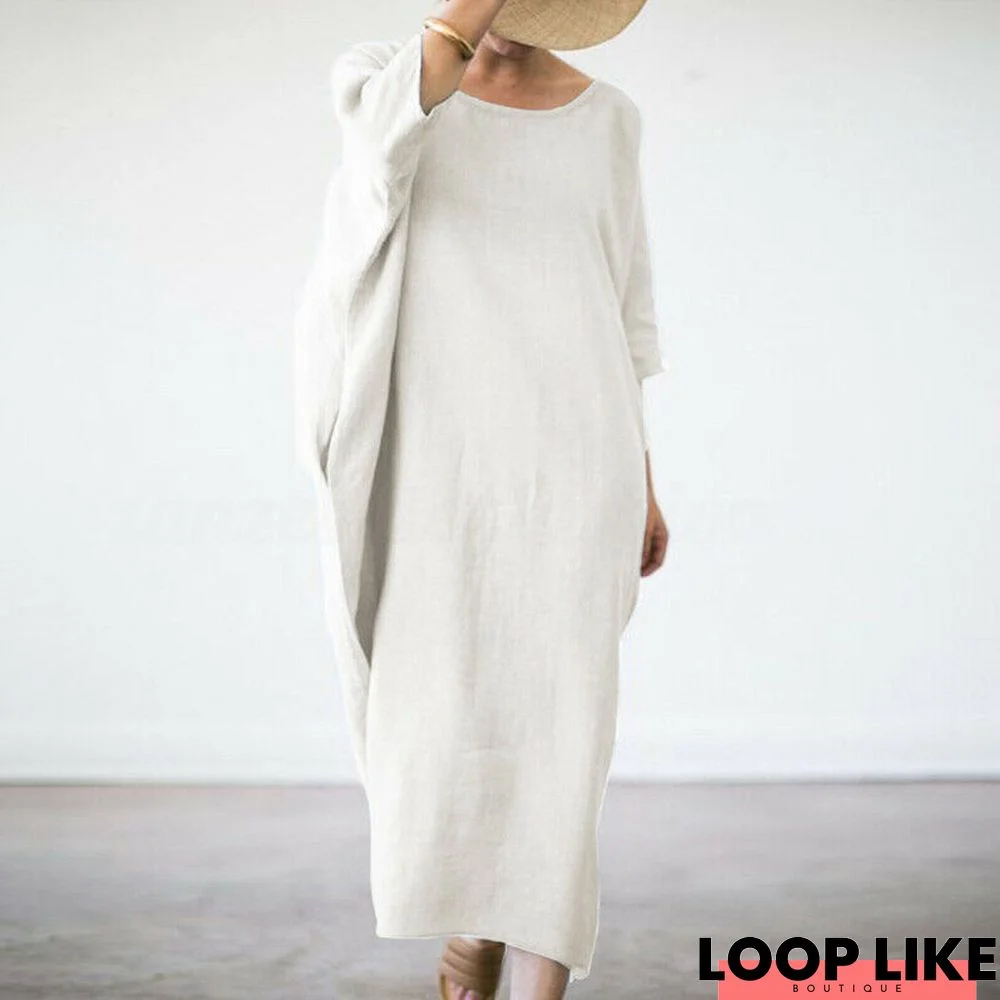 Loose Bat Cotton Linen Increased Thickening and Fattening Dress