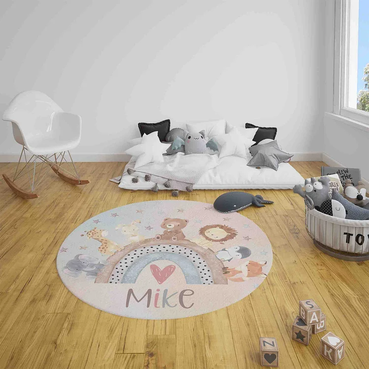Personalized  Baby Rainbow Round Rug|R100