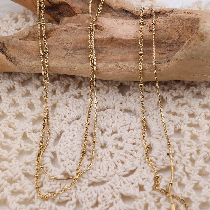 201 Stainless Steel 304 Stainless Steel 18K Gold Plated Minimalist Solid Color Double Layer Necklaces