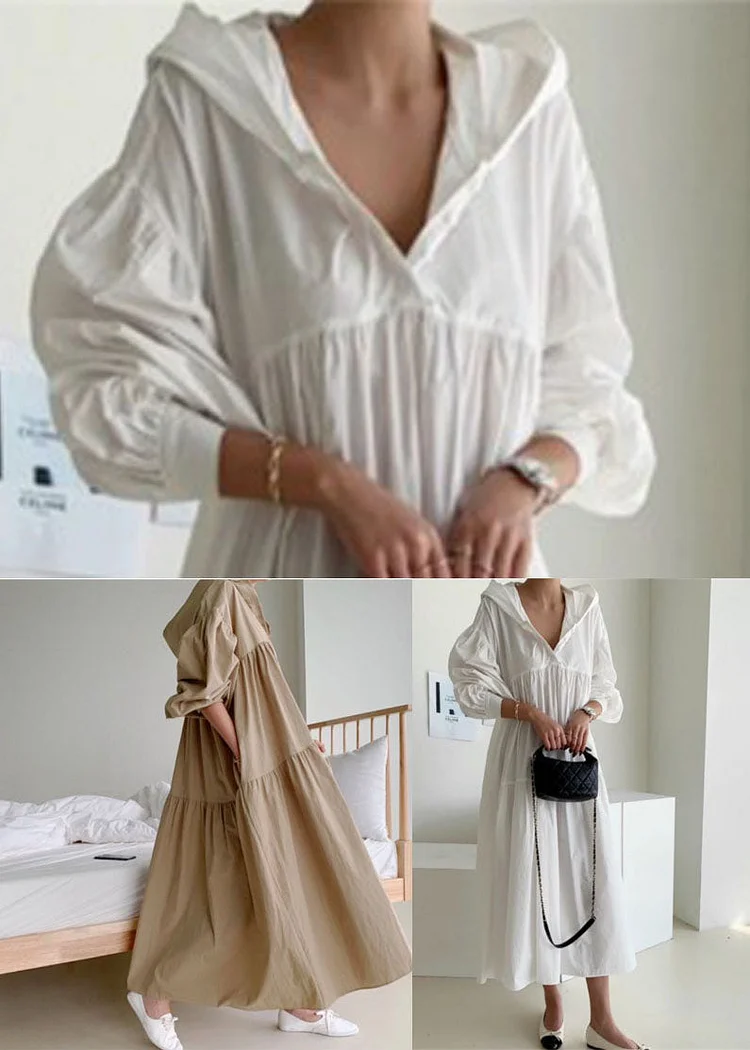 Plus Size Cotton Stitching Patchwork Pocket Long Sleeve Maxi Dress