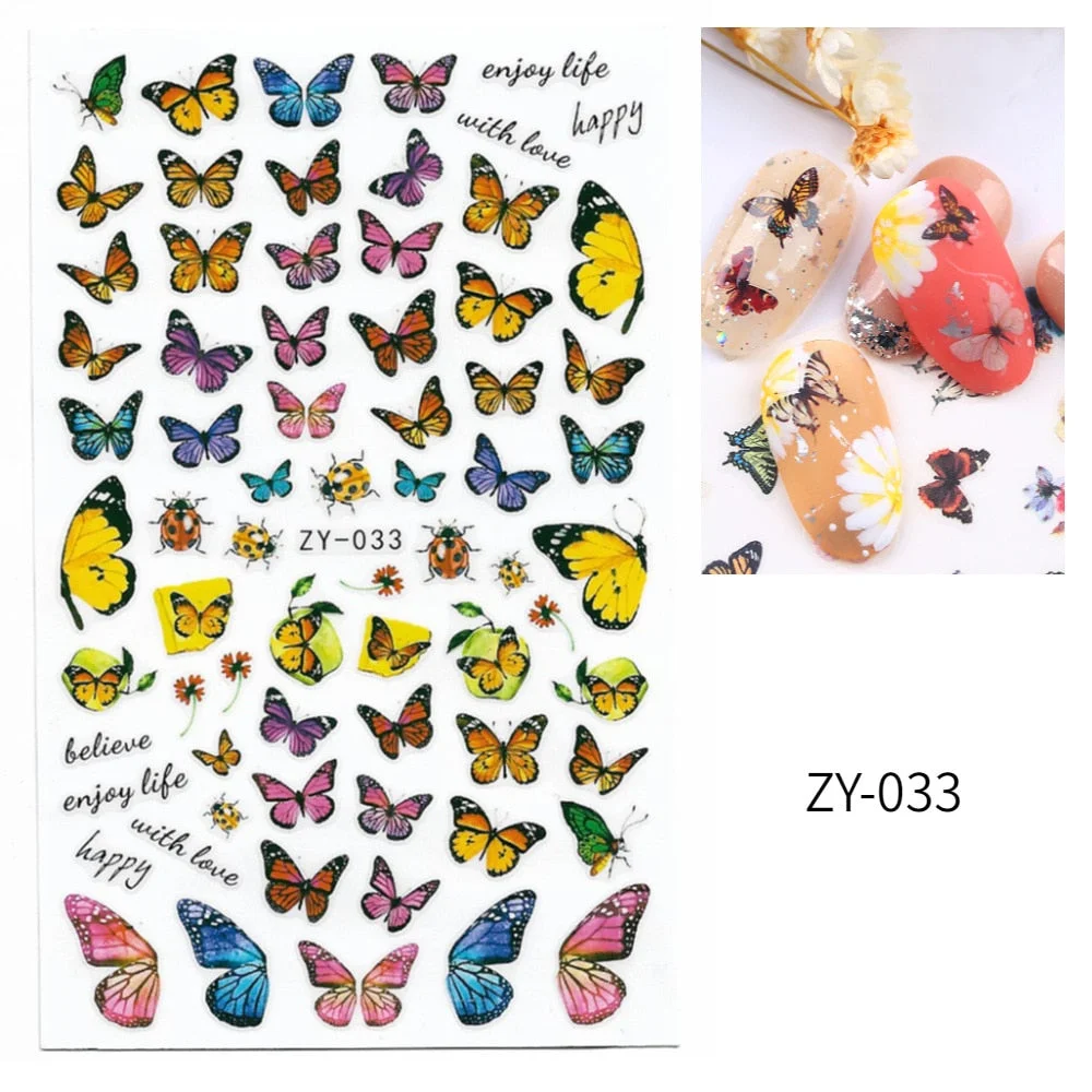 1 Sheet 3D Butterfly Nail Sticker Adhesive Slider Decals Colorful Nail Transfer Foils Wraps for DIY Nail Art Decoration-Nail Inspo