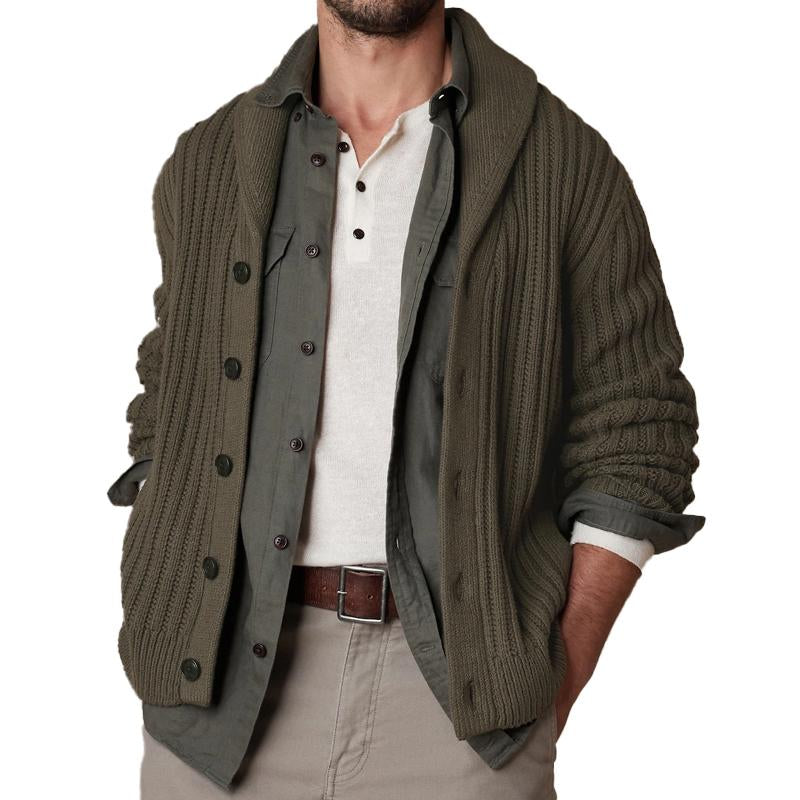 Men's Vintage Solid Color Lapel Long Sleeve Cardigan 96974950Y
