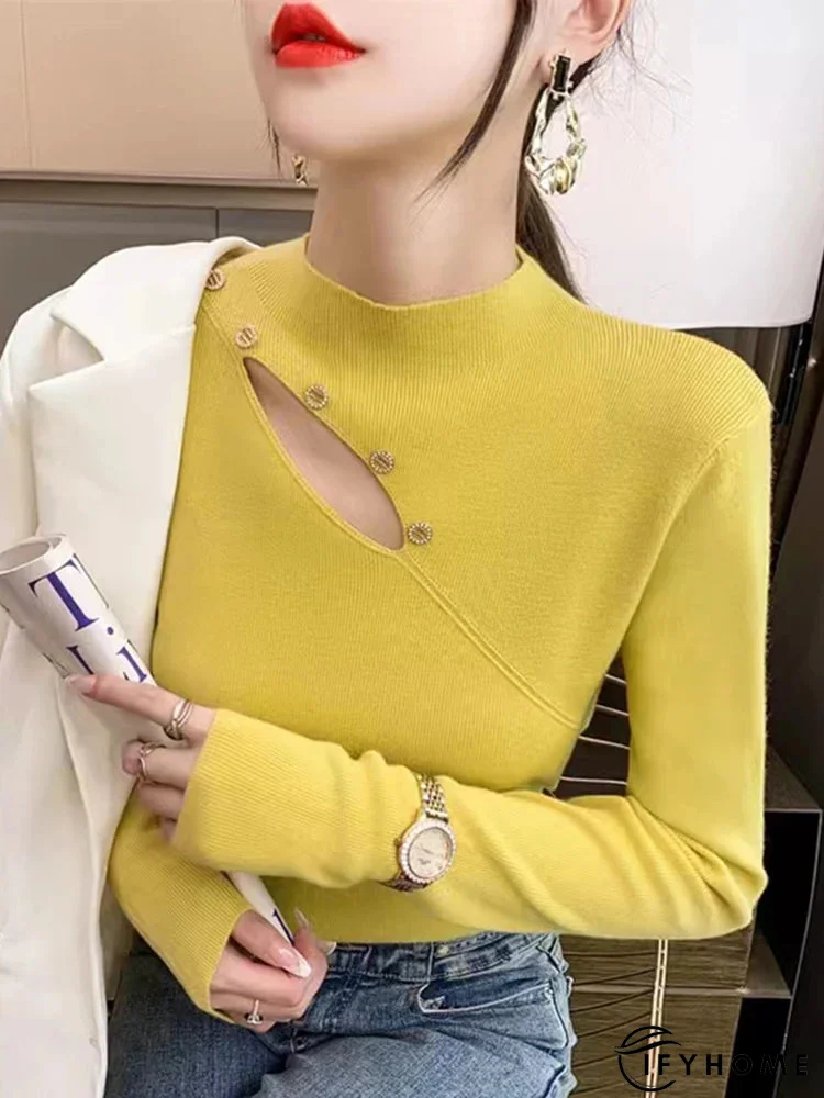 Women's Acrylic Mock-Neck Full Sleeves Solid Pattern Sweater | IFYHOME