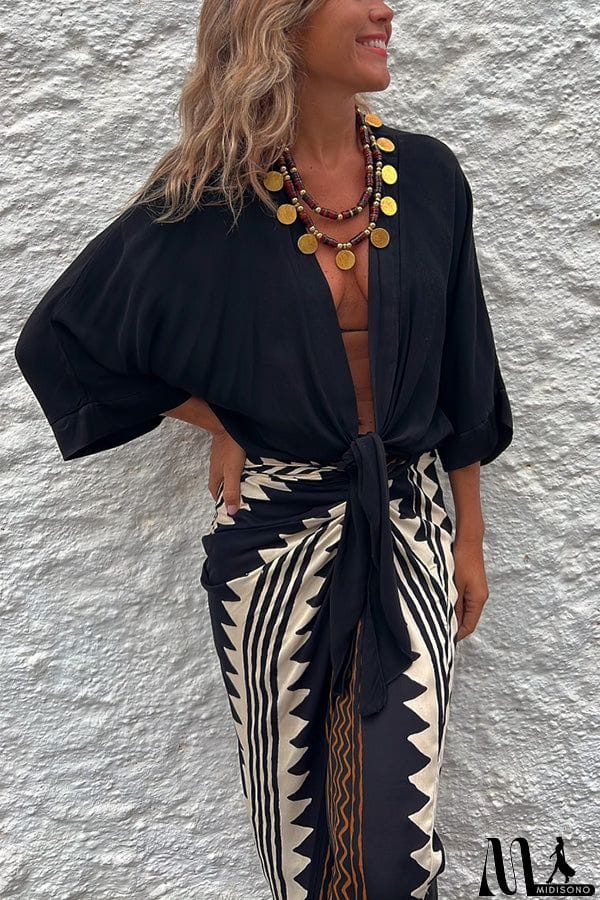 MidiSono - Satin Tie Front Relaxed Blouse